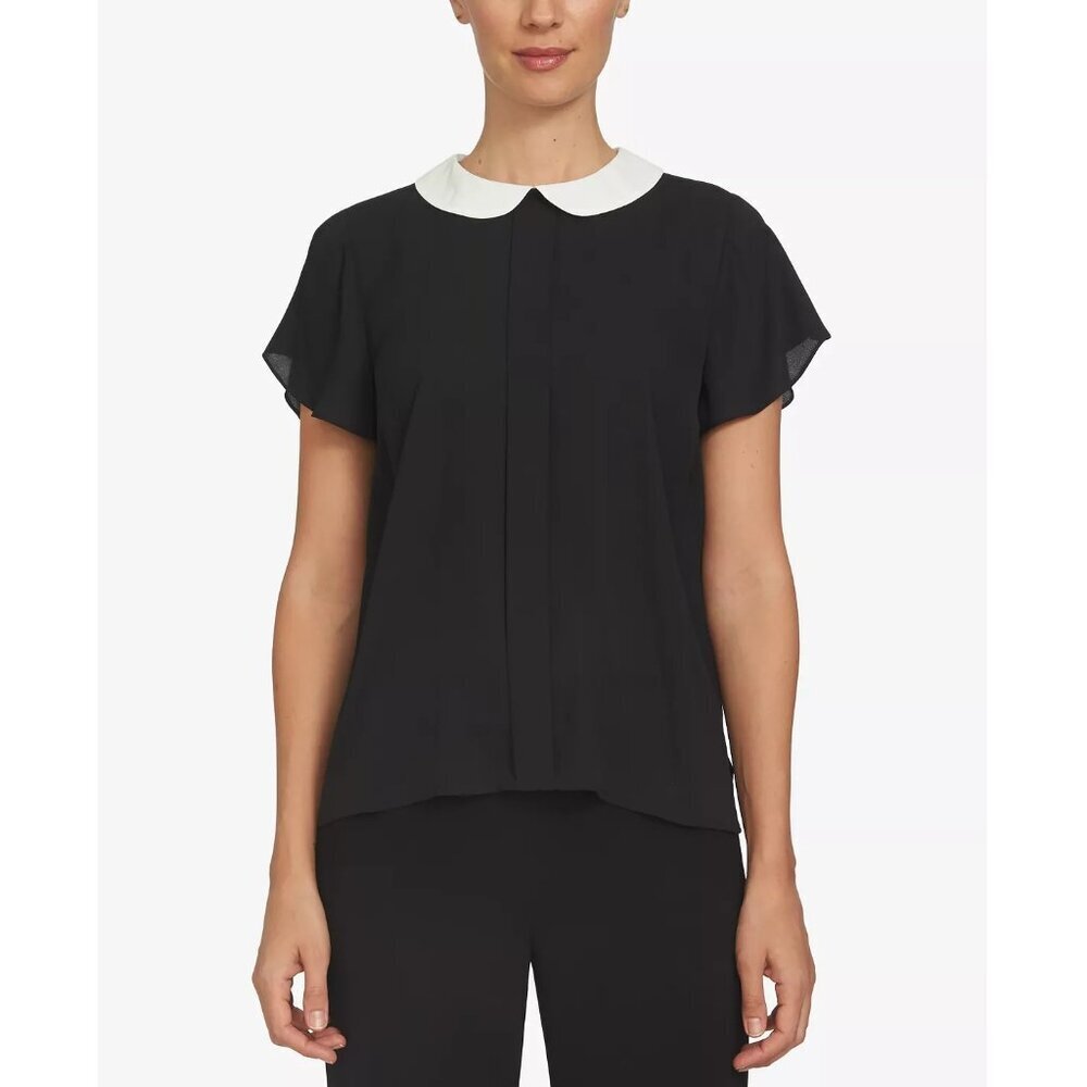 CeCe Black Top with White Peter Pan Collar